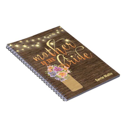 Rustic Wood String Lights Moeder van de Bride Notitieboek (Rechterzijde)
