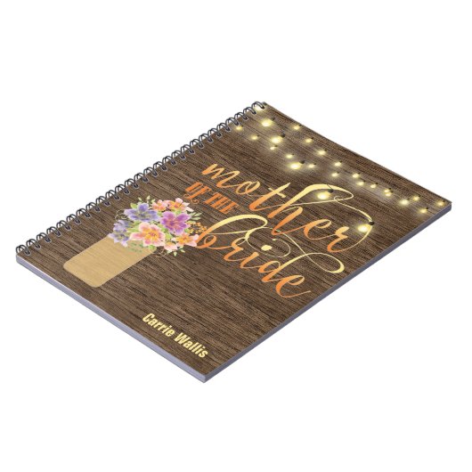 Rustic Wood String Lights Moeder van de Bride Notitieboek (Linkerzijde)