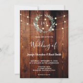 Rustic wood string lights monogram country Wedding Kaart (Voorkant)