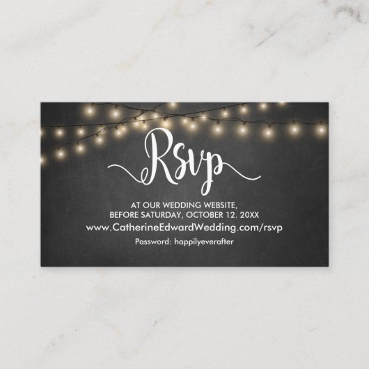 Rustic Wood, String Lights, online RSVP-website En Informatiekaartje (Voorkant)