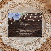 Rustic Wood String Lights Periwinkle Blue Floral Informatiekaartje
