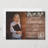 Rustic Wood String Lights Photo Graduparty Kaart (Voorkant)