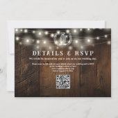 Rustic Wood String Lights Photo QR Code Wedding Kaart (Achterkant)