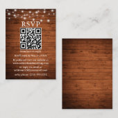 Rustic Wood String Lights QR Wedding RSVP Informatiekaartje (Voorkant / Achterkant)