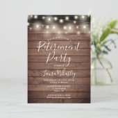 Rustic Wood String Lights Retirement Party Kaart (Staand voorkant)