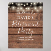 Rustic Wood String Lights Retirement Party Poster (Voorkant)