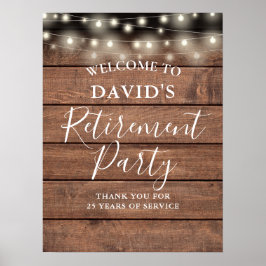 Rustic Wood String Lights Retirement Party Poster