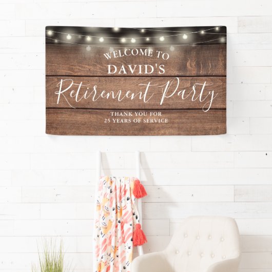 Rustic Wood String Lights Retirement Party Spandoek (Insitu)