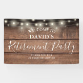 Rustic Wood String Lights Retirement Party Spandoek (Horizontaal)