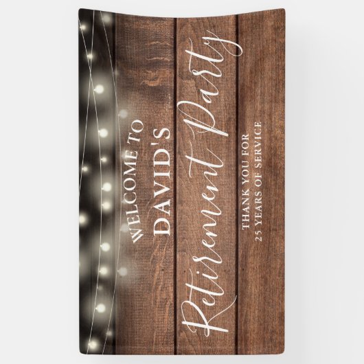 Rustic Wood String Lights Retirement Party Spandoek (Verticaal)