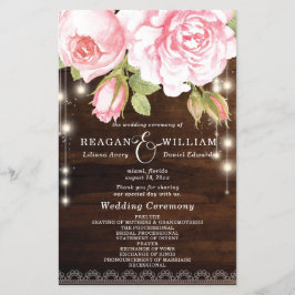 Rustic Wood String Lights Rozen Wedding Programme