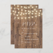 Rustic Wood & String Lights RSVP Kaart | Schuur (Voorkant / Achterkant)