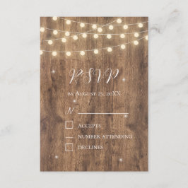 Rustic Wood & String Lights RSVP Kaart | Schuur