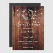 Rustic wood string lights Save the Date Magnetische Uitnodiging (Voorkant / Achterkant)