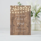 Rustic Wood & String Lights Save the Date | Schuur Informatiekaartje (Staand voorkant)