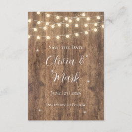 Rustic Wood & String Lights Save the Date | Schuur Informatiekaartje