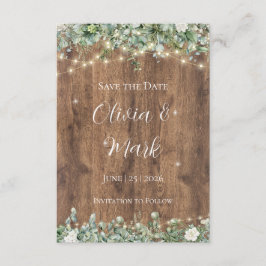 Rustic Wood & String Lights Save the Date | Schuur Informatiekaartje