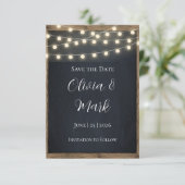 Rustic Wood & String Lights Save the Date | Schuur RSVP Kaartje (Staand voorkant)