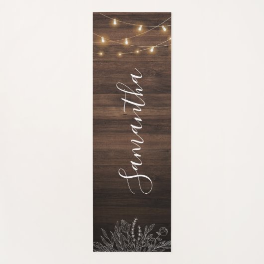 Rustic Wood String Lights Script gepersonaliseerd Yogamat (Voorkant)