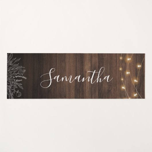 Rustic Wood String Lights Script gepersonaliseerd Yogamat (Voorkant (horizontaal))