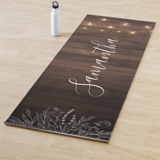 Rustic Wood String Lights Script gepersonaliseerd Yogamat (In situ)