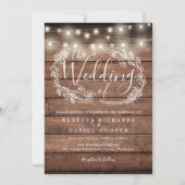 Rustic Wood String Lights Script Photo Weddenschap Kaart (Voorkant)