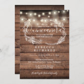 Rustic Wood String Lights Script Quinceañera 15th Kaart (Voorkant / Achterkant)