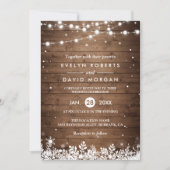 Rustic Wood String Lights Snowflake Winter Wedding Kaart (Voorkant)