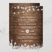 Rustic Wood String Lights Snowflake Winter Wedding