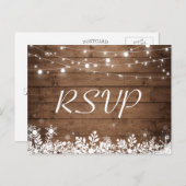 Rustic Wood String Lights Snowflakes Weddenschap R Uitnodiging Briefkaart (Voorkant / Achterkant)