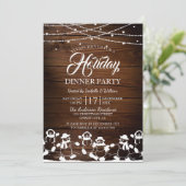 Rustic Wood String Lights Snowman Holiday Party Kaart (Staand voorkant)