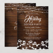 Rustic Wood String Lights Snowman Holiday Party Kaart (Voorkant / Achterkant)