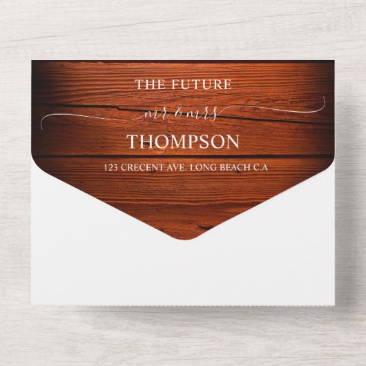 Rustic Wood String Lights Sparking Photo Wedding All In One Uitnodiging (Achterkant)