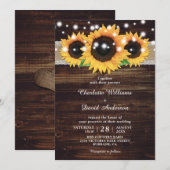 Rustic Wood String Lights Sunflower Wedding Kaart (Voorkant / Achterkant)