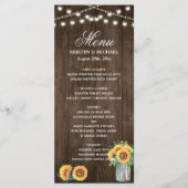 Rustic Wood String Lights Sunflower Wedding Menu (Voorkant)