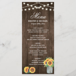Rustic Wood String Lights Sunflower Wedding Menu