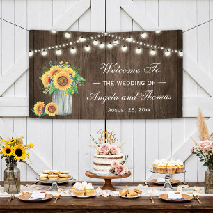 Rustic Wood String Lights Sunflower Wedding Party Spandoek