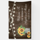 Rustic Wood String Lights Sunflower Wedding Party Spandoek (Verticaal)