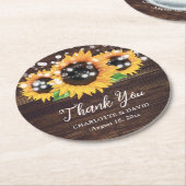 Rustic Wood String Lights Sunflower Wedding Ronde Kartonnen Onderzetter (Gebogen)