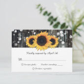 Rustic Wood String Lights Sunflower Wedding RSVP Kaartje (Staand voorkant)
