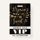 Rustic Wood String Lights Sweet 16 VIP Pass Badge (Voorkant)