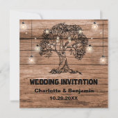 Rustic Wood String Lights & Tree Wedding Kaart (Voorkant)