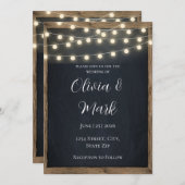 Rustic Wood & String Lights Uitnodiging voor een b (Voorkant / Achterkant)