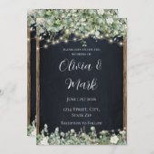 Rustic Wood & String Lights Uitnodiging voor een b (Voorkant / Achterkant)