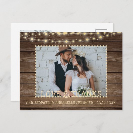 Rustic Wood String Lights Weddenschap Hartelijk da Briefkaart (Voorkant / Achterkant)