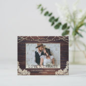 Rustic Wood String Lights Weddenschap Hartelijk da Briefkaart (Staand voorkant)