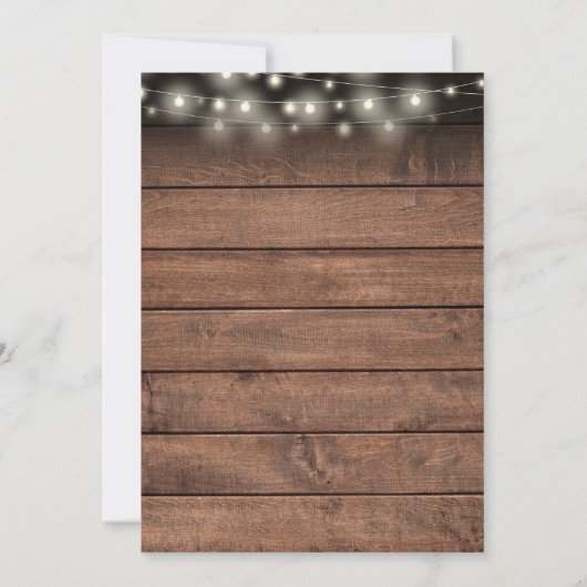 Rustic Wood String Lights Weddenschap Kaart (Achterkant)