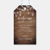 Rustic Wood String Lights Weddenschap Welkom Cadeaulabel (Achterkant)