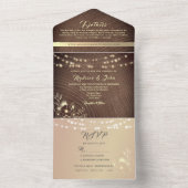 Rustic Wood String Lights Wedding All In One Uitnodiging (Binnen)