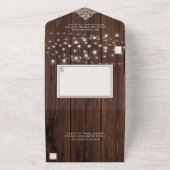 Rustic Wood String Lights Wedding All In One Uitnodiging (Buitenkant)